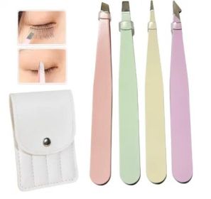 Tweezers Set 4Pcs Eyebrow Tweezer Kit Slanted & Pointed Stainless Steel